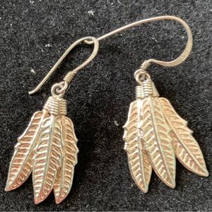 90s Vintage 3-Feather Sterling Silver Earrings
